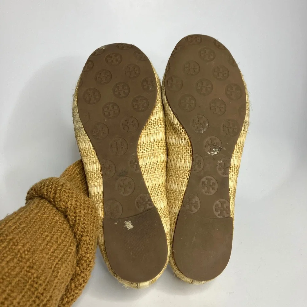 Tory Burch tan cream Raffia ballet flats women's size 9 luxury casual